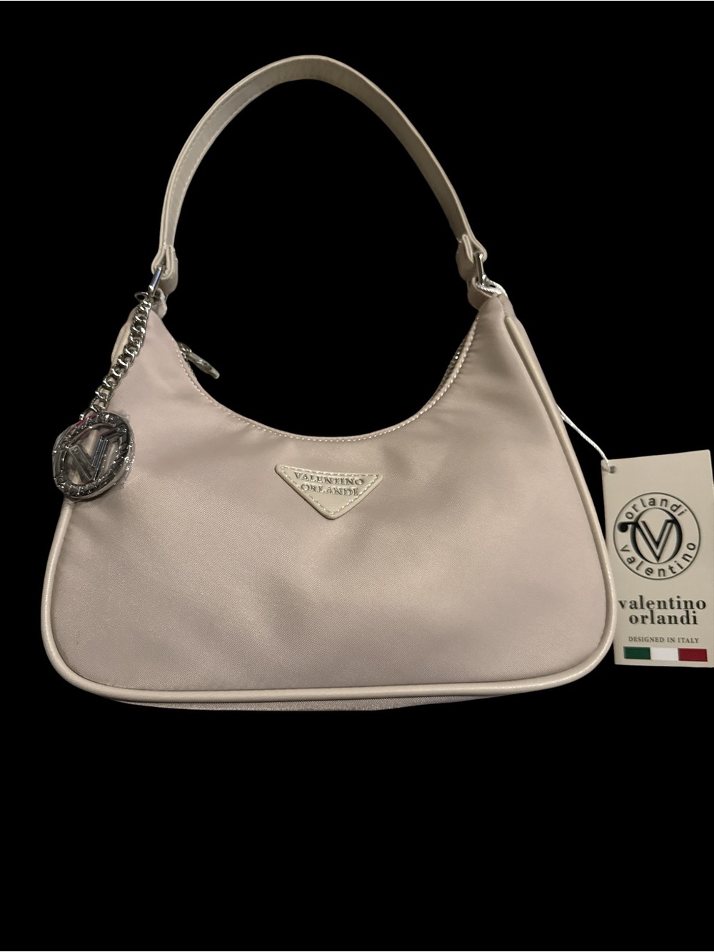 Valentino Orlandi beige Leather Shoulder Bag with Logo Charm
